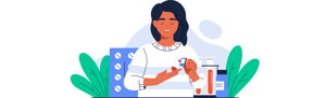 Farmacia Tosi: glicemia e salute. Illustrazione di una donna che esegue un test della glicemia sul dito.